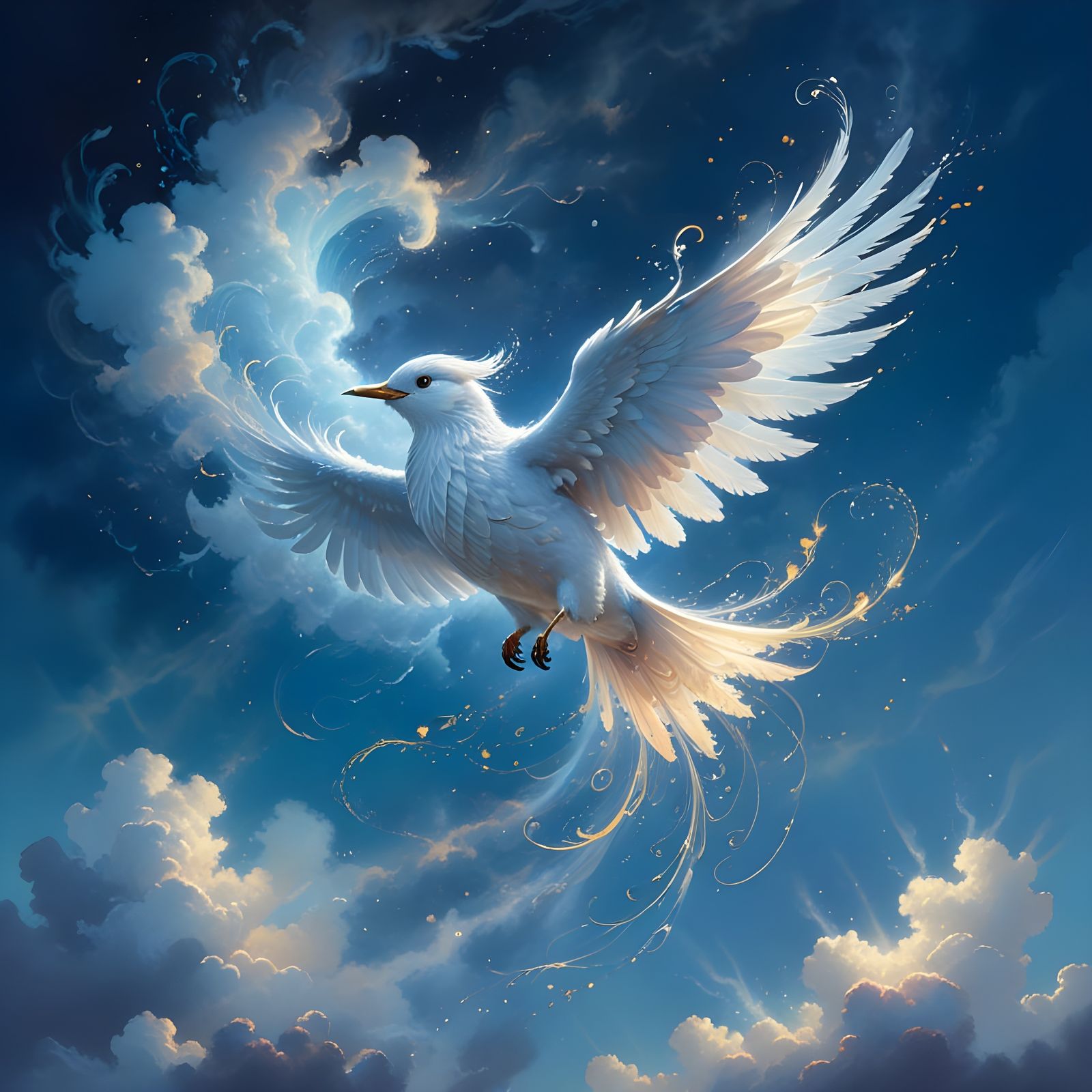 Ethereal Bird-Shaped Cloud in Dreamy Blue Sky