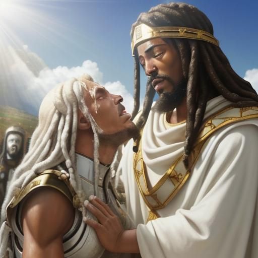 Centurion Repents Before Jesus in Divine Light