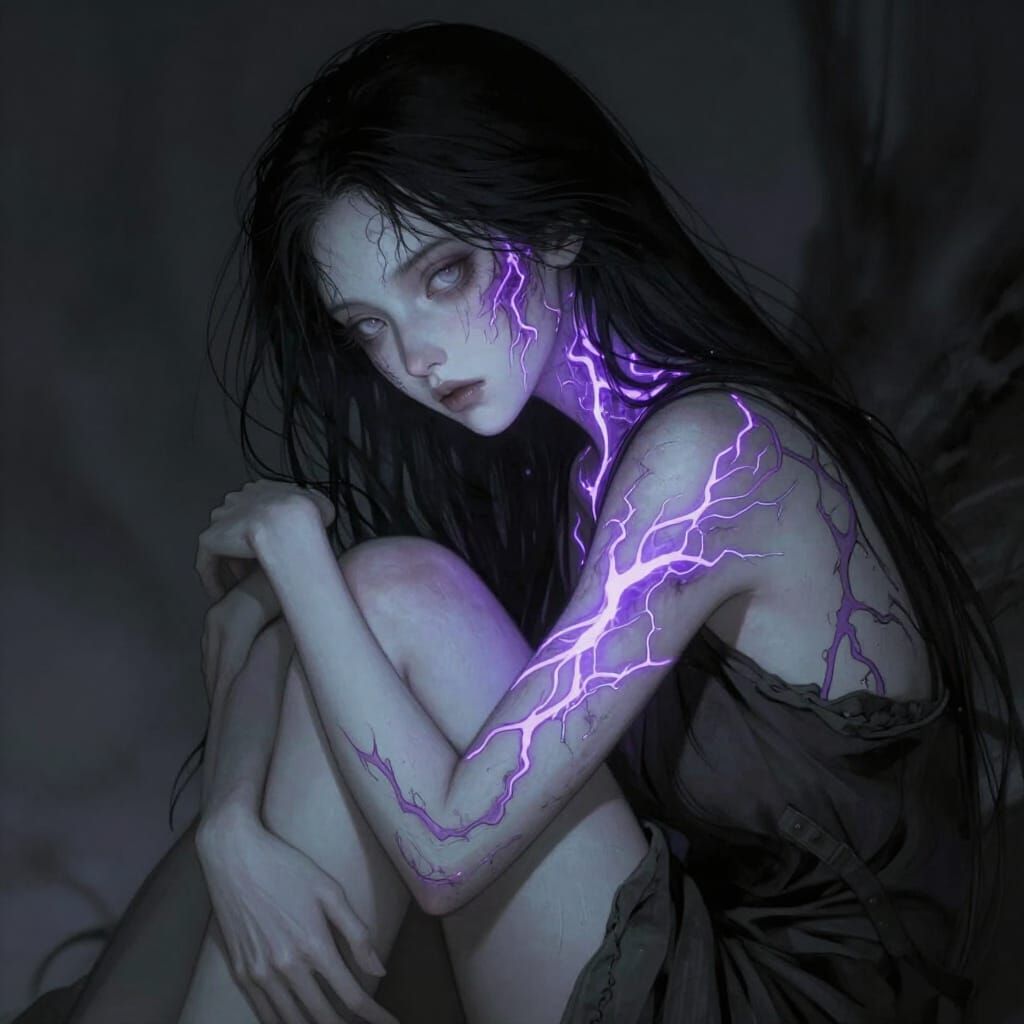 Ethereal Woman With Luminous Lichtenberg Scars