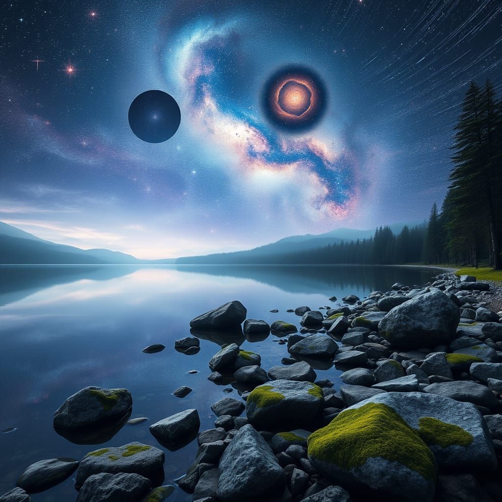 Cosmic Lake: Nebulae Reflect in Still Waters