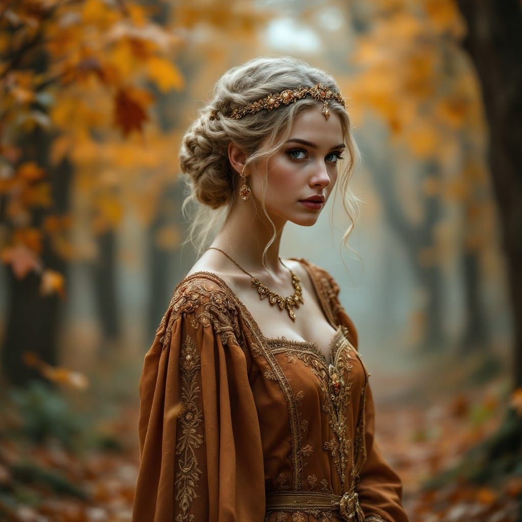 Germanic Goddess Zisa in Autumn Grove