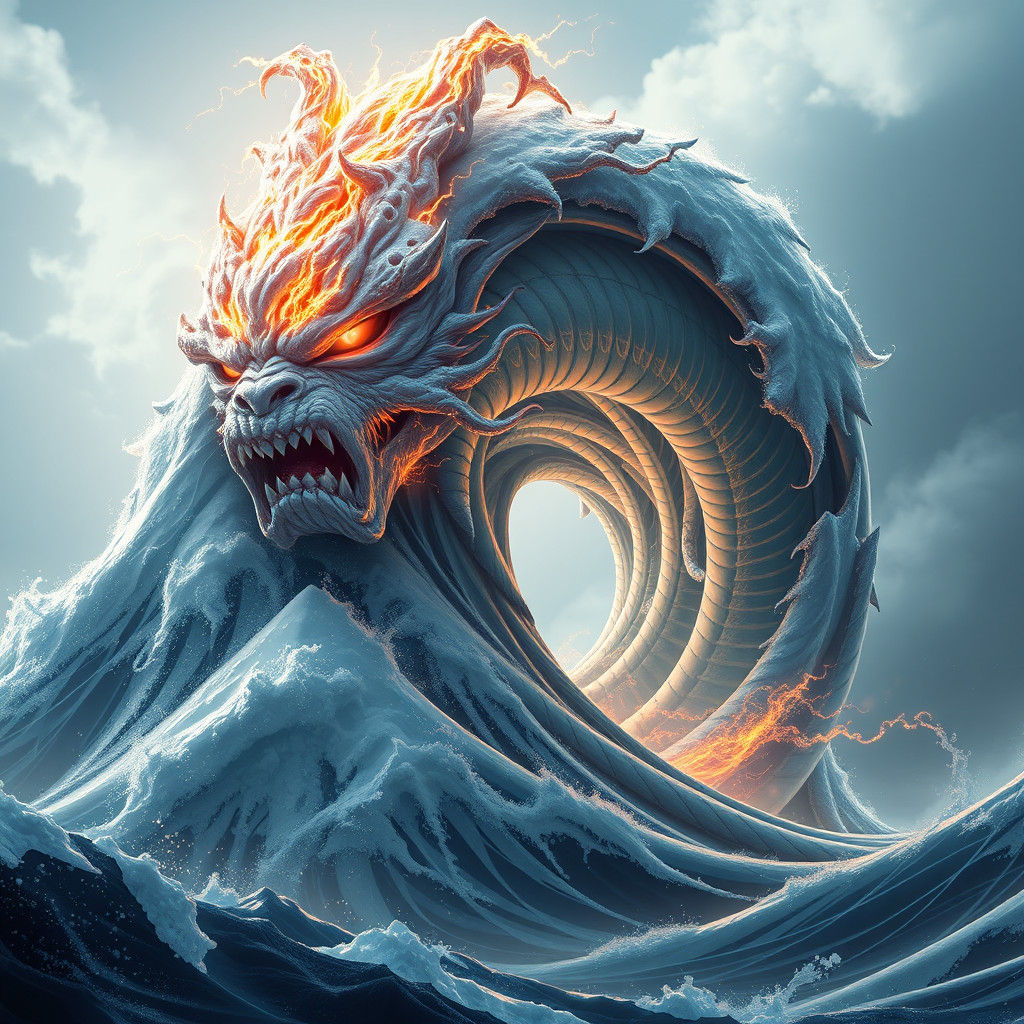 Terrifying Sea Monster Emerges from Colossal Wave