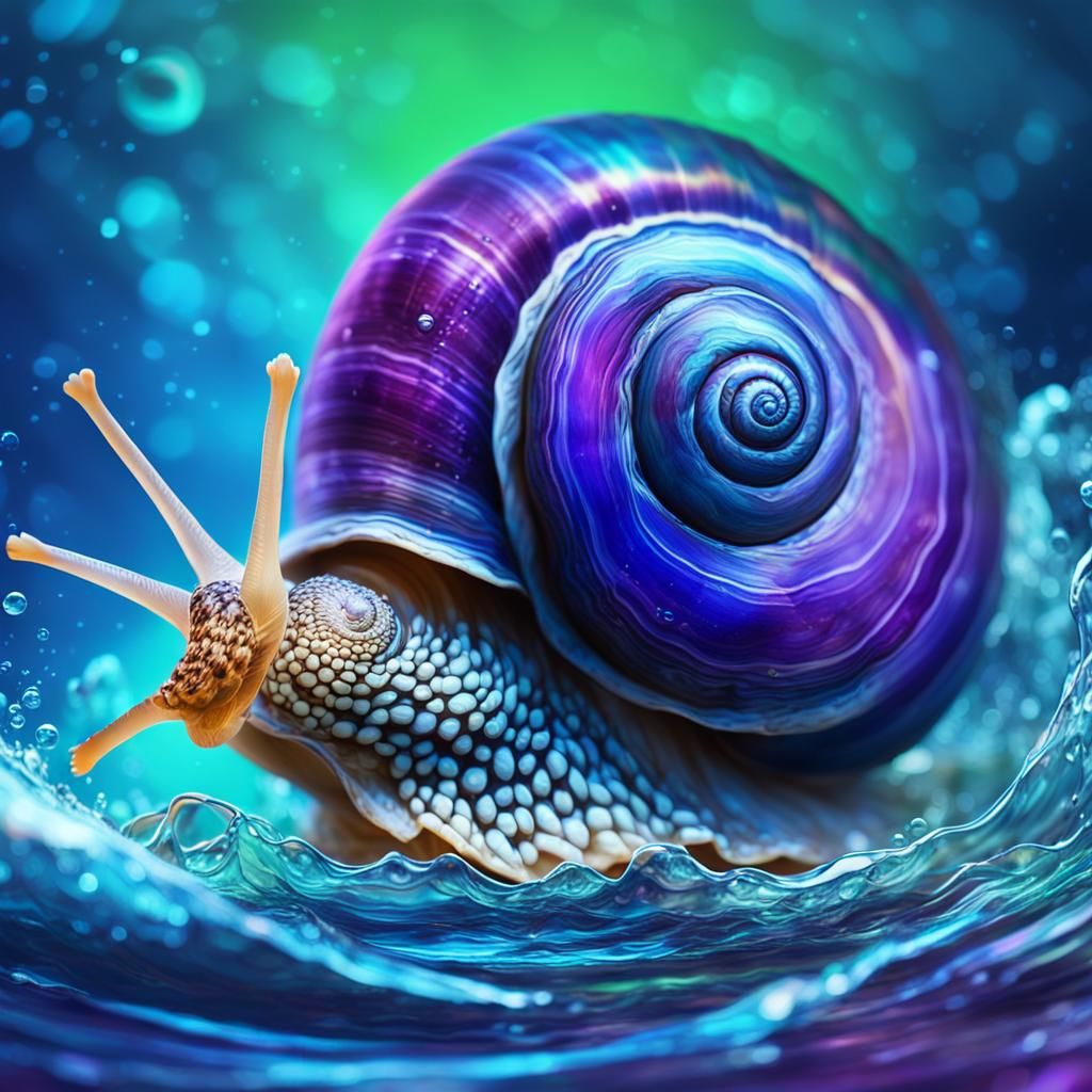 Glass Shell Snail with Swirling Waves, Digital Art