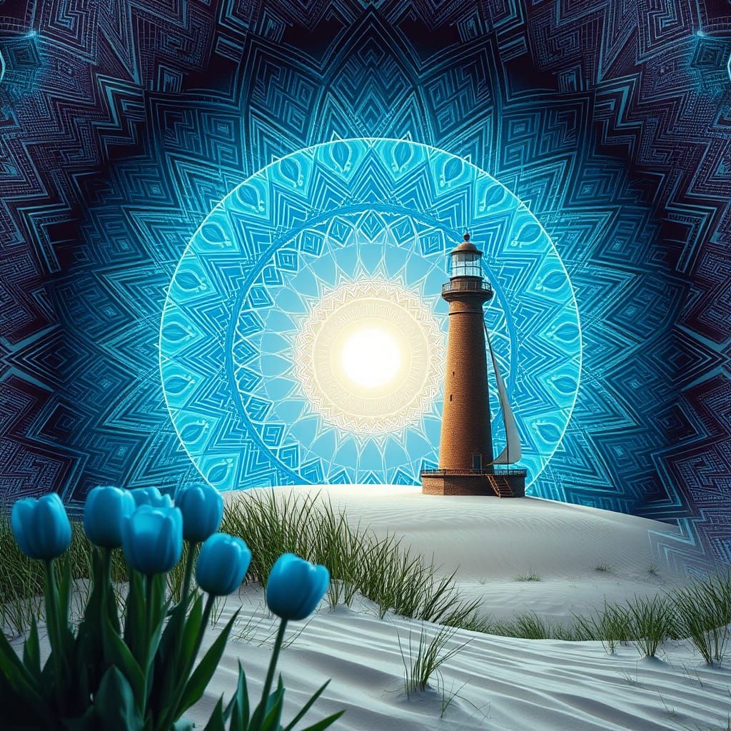 Glowing Hypnotic Iris Portal on a Beach