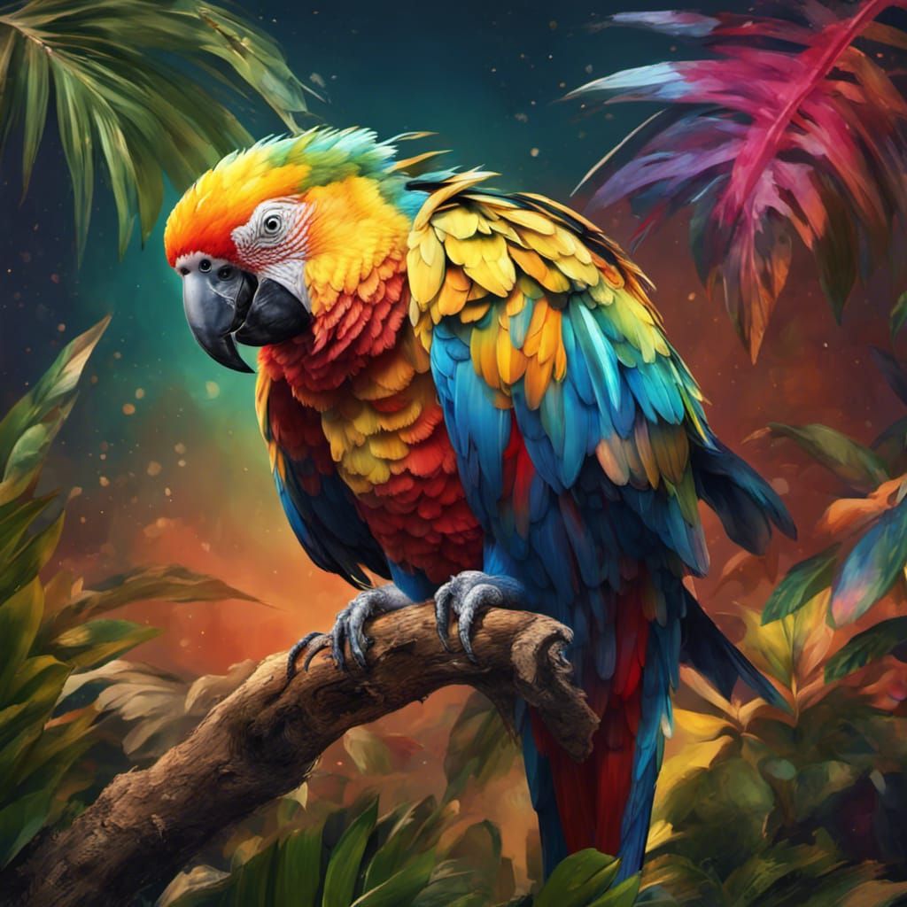 Colorful Parrot in Tropical Jungle: Hyperrealistic Splash Ar...