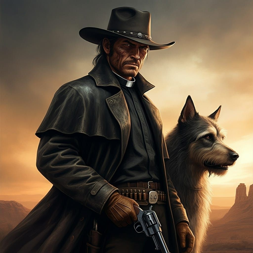 Mysterious Cowboy Priest Rides into Ominous Sunset