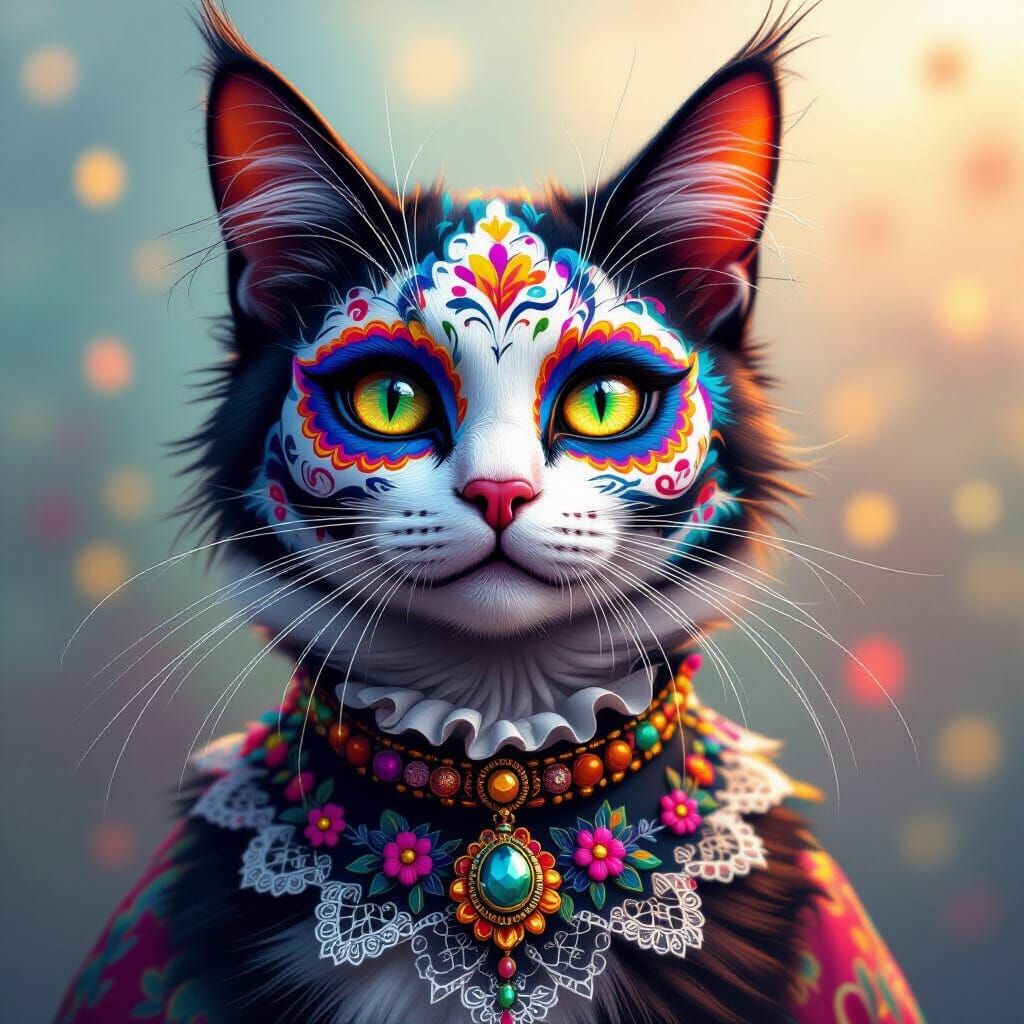 Day of the Dead Cat with Sugar Skull Face Paint