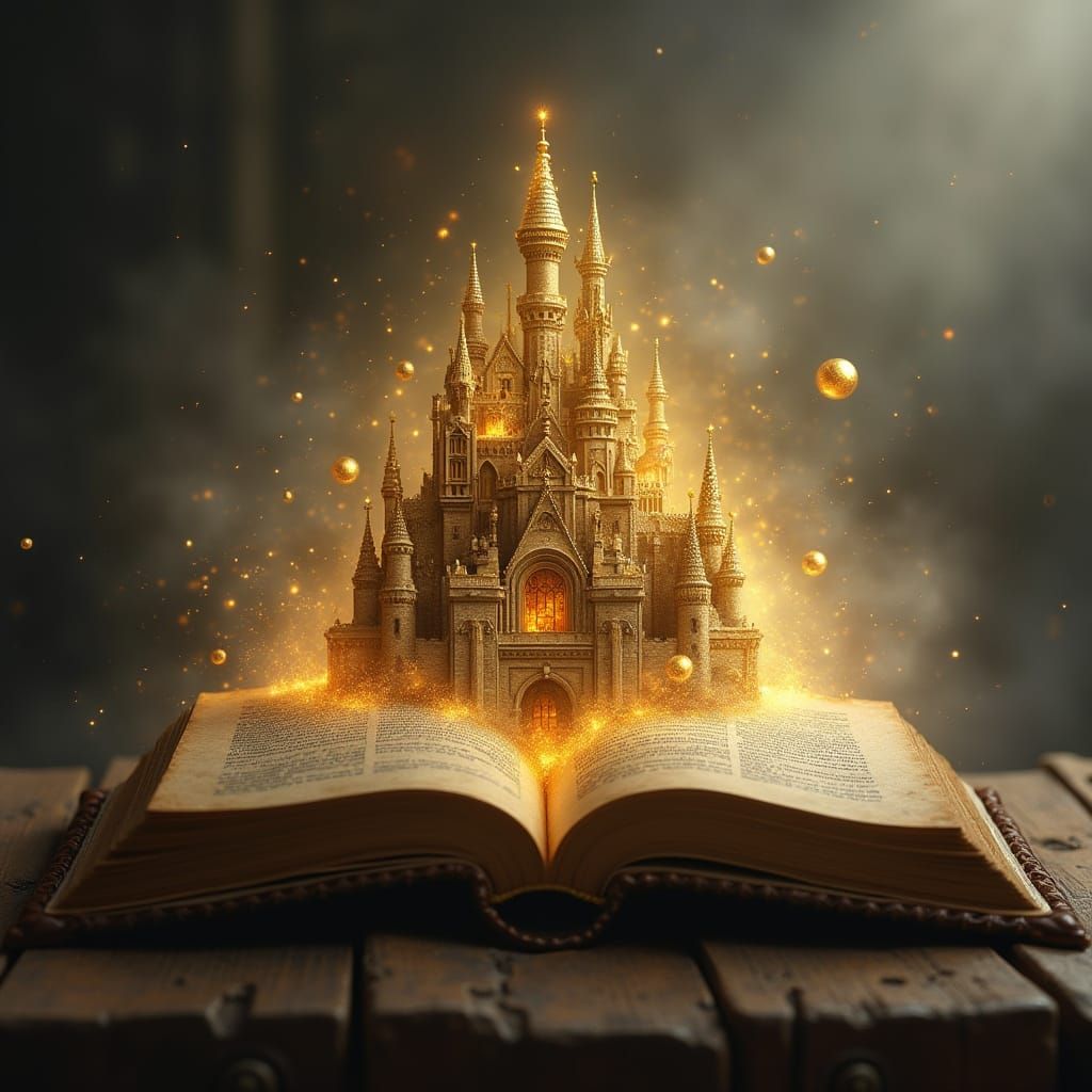 Golden Castle Materializing from Ancient Book