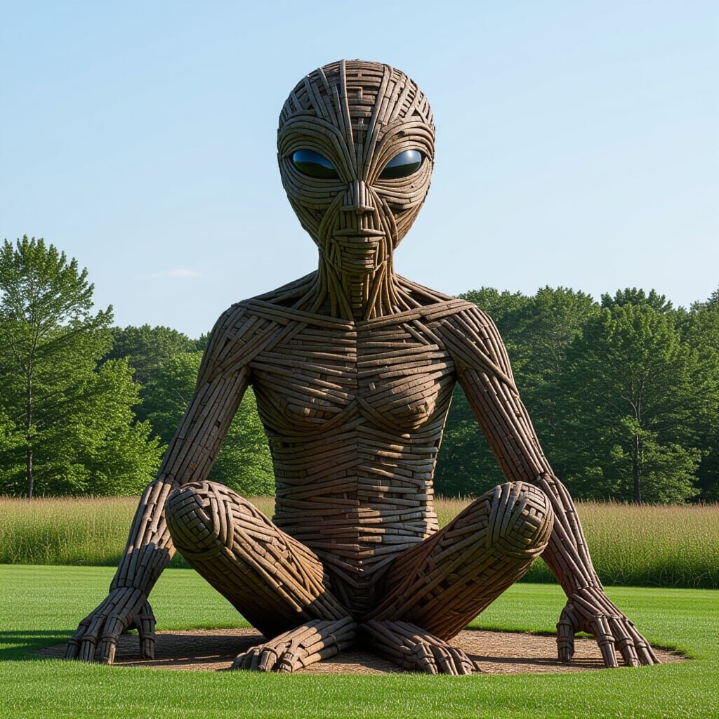 Abstract Alien Sculpture Made of Woven Branches