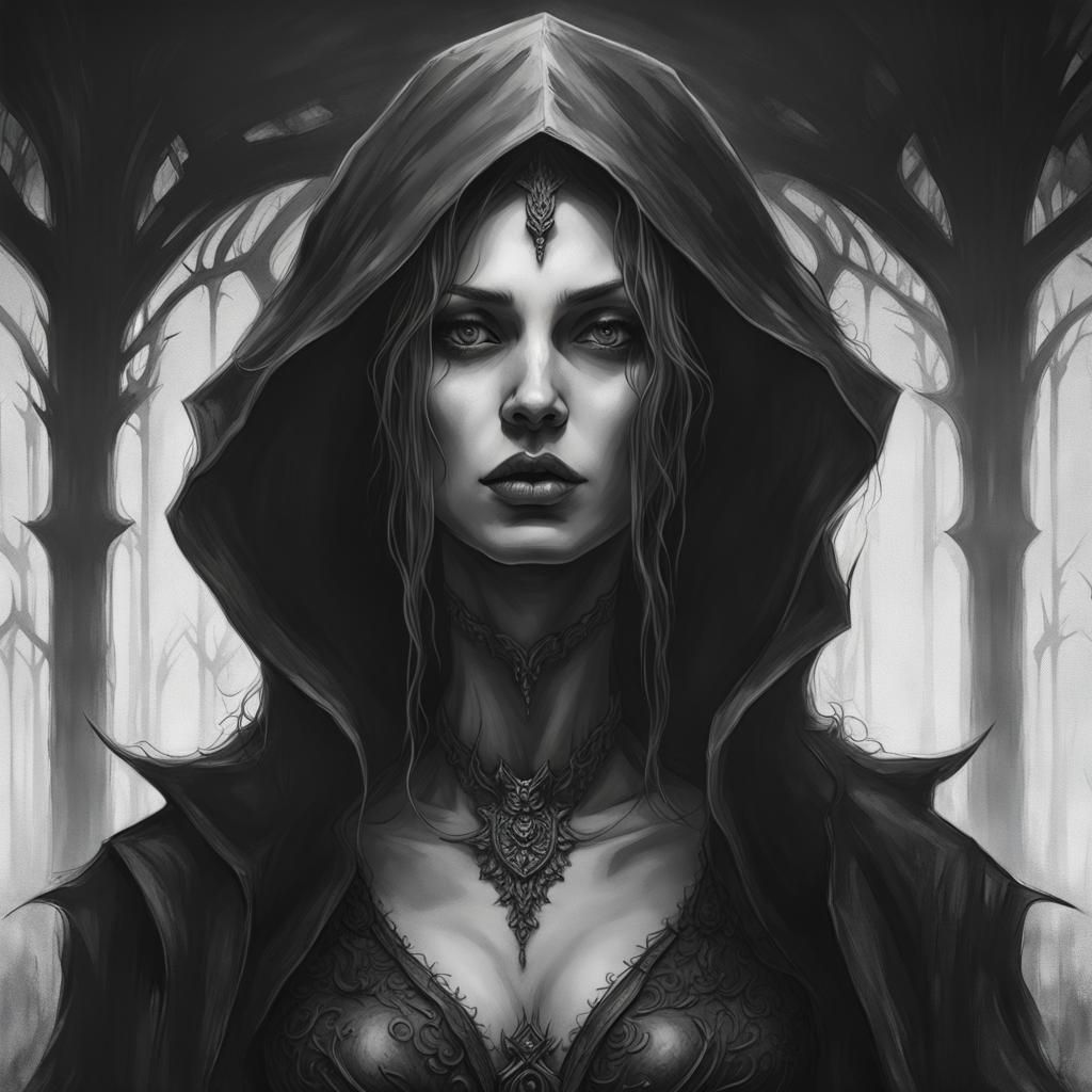 Gothic Banshee Portrait in Black and White