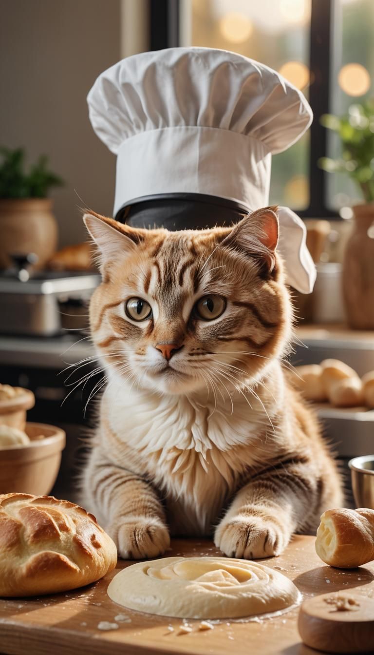 Cat Chef Kneading Dough: Food Photography