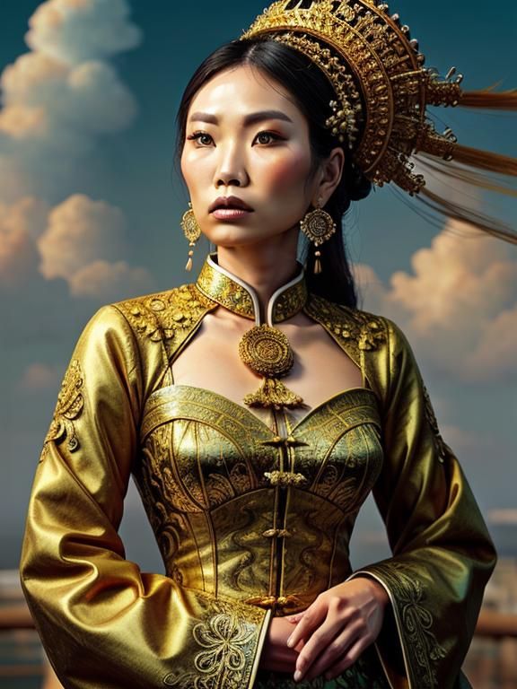 A golden skinned asian goddess portrait