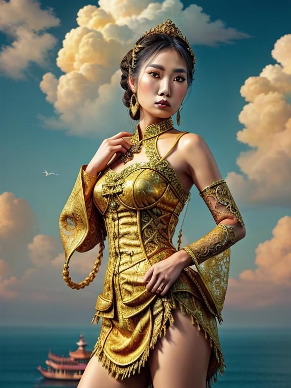 A golden skinned asian goddess portrait
