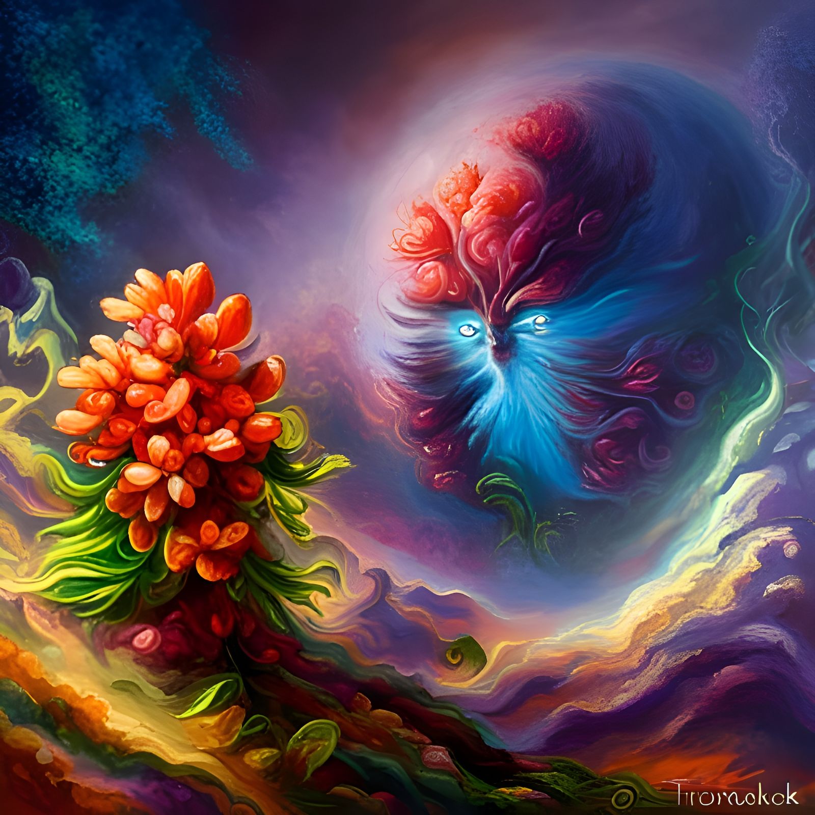 Flower Mutant Cult Leader in Ethereal Fantasy Style