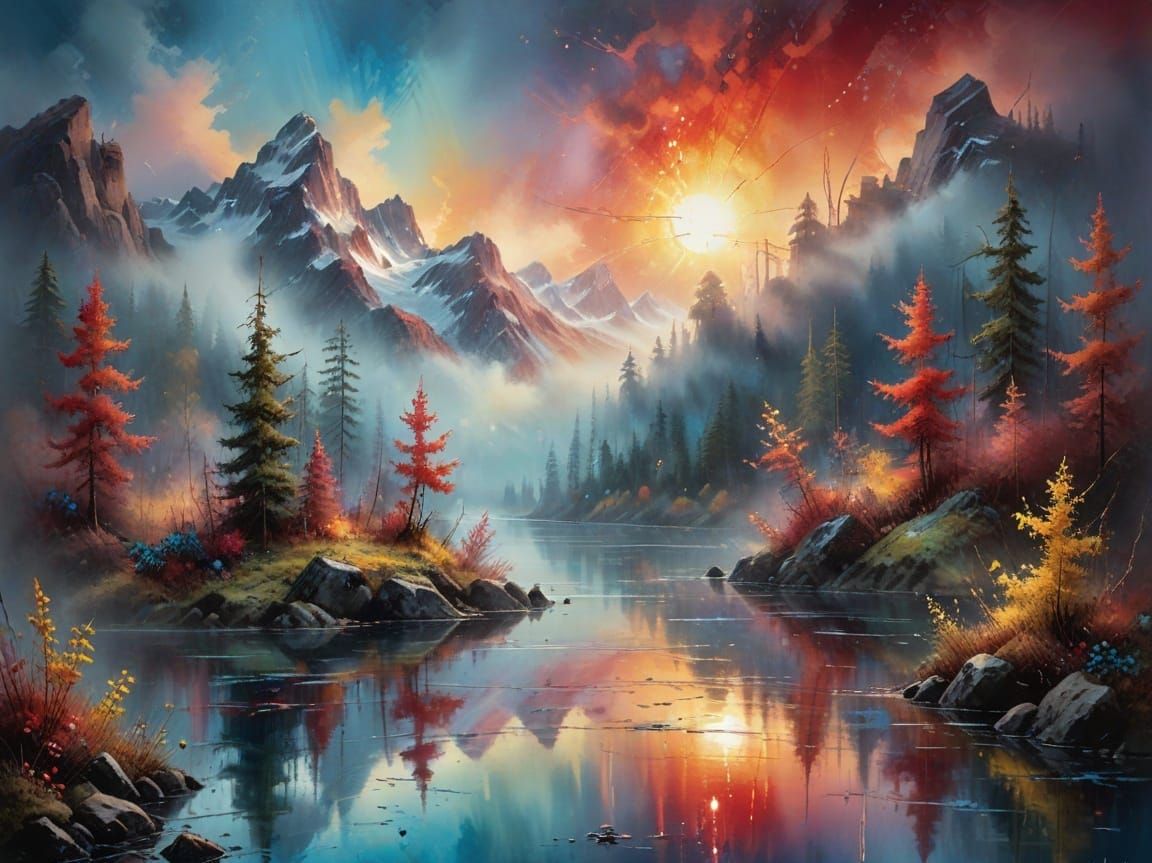 Mystical Foggy Lake at Sunrise