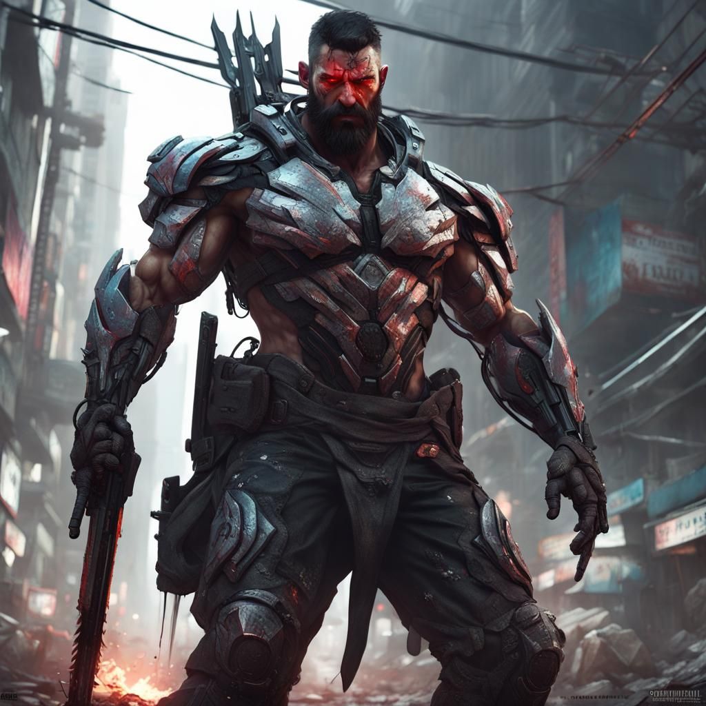 Menacing Metallic Warrior in Nanosuit