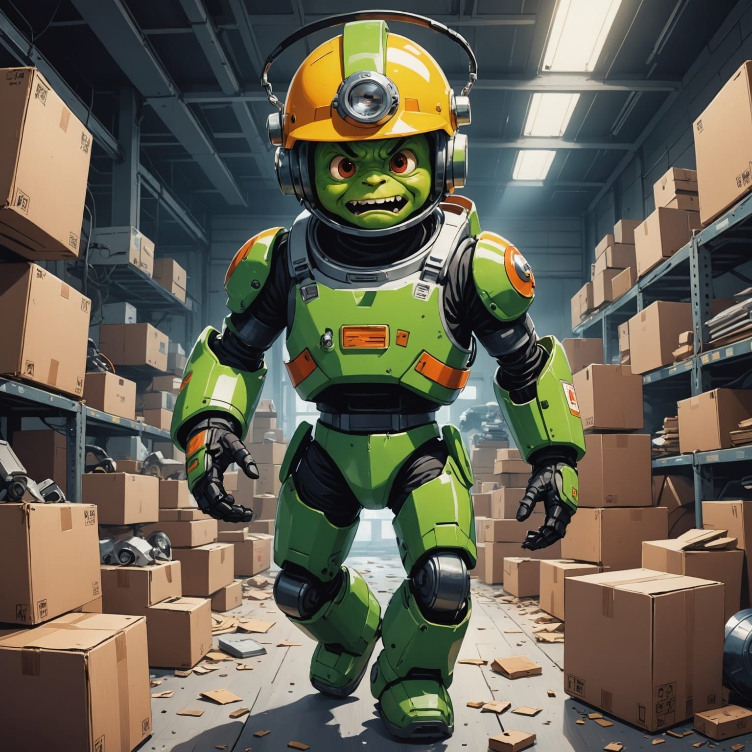 Terrified Teapot Held by Gremlin in Anime Style