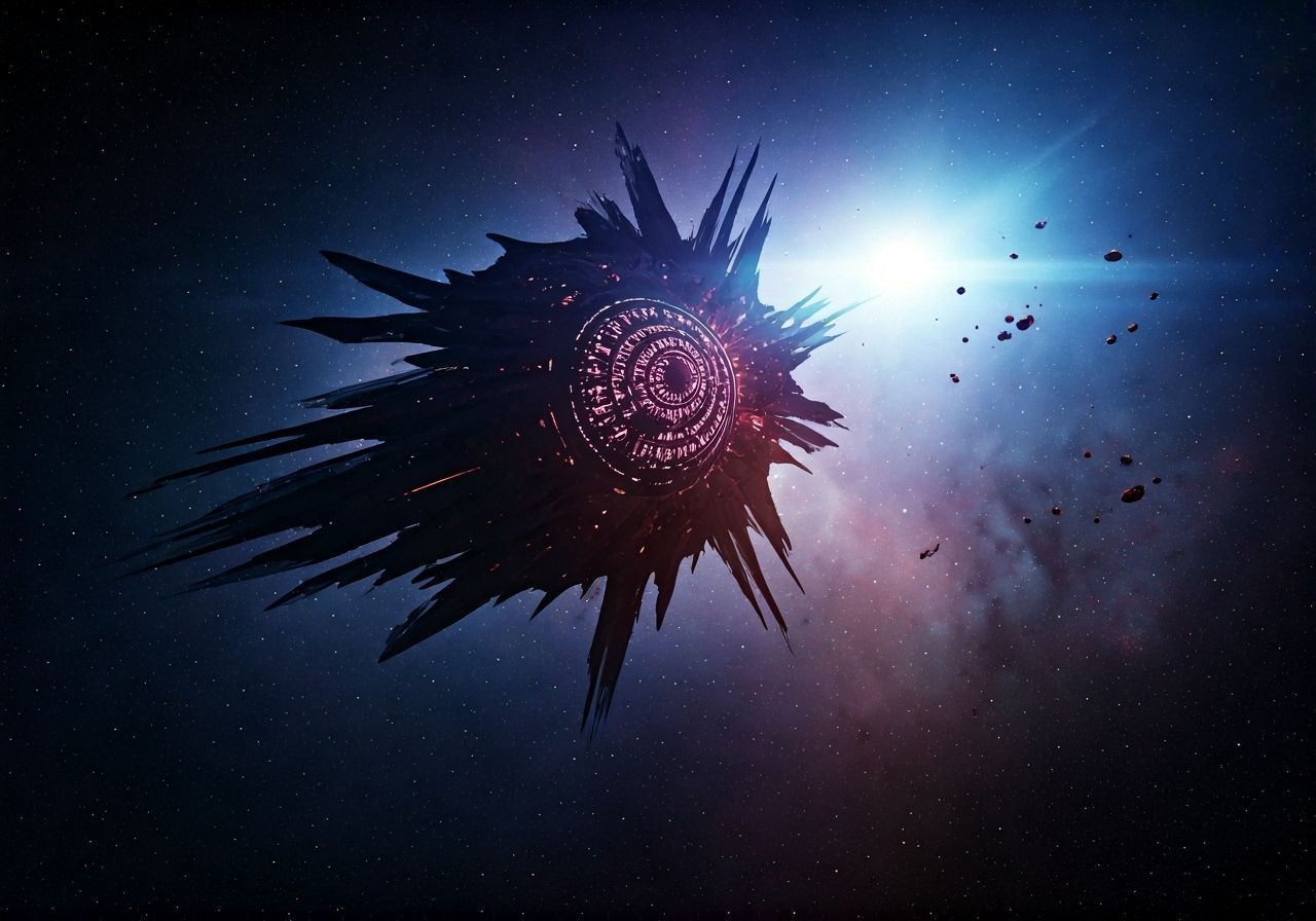 Grotesque Alien Ship Drifts Through Cosmic New Year's Debris