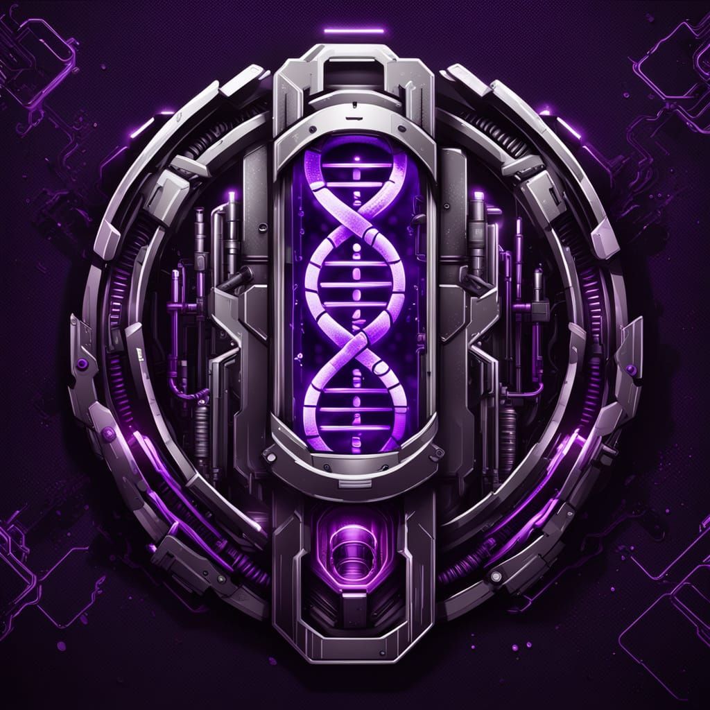 Cyberpunk Biotech Insignia with Glowing DNA Helix