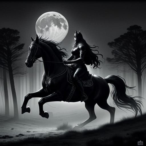 Spectral Horse Gallops Across Moonlit Moor in Gothic Style