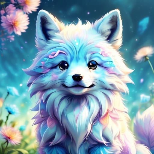 Kawaii Dog Playing in Flat Design Style