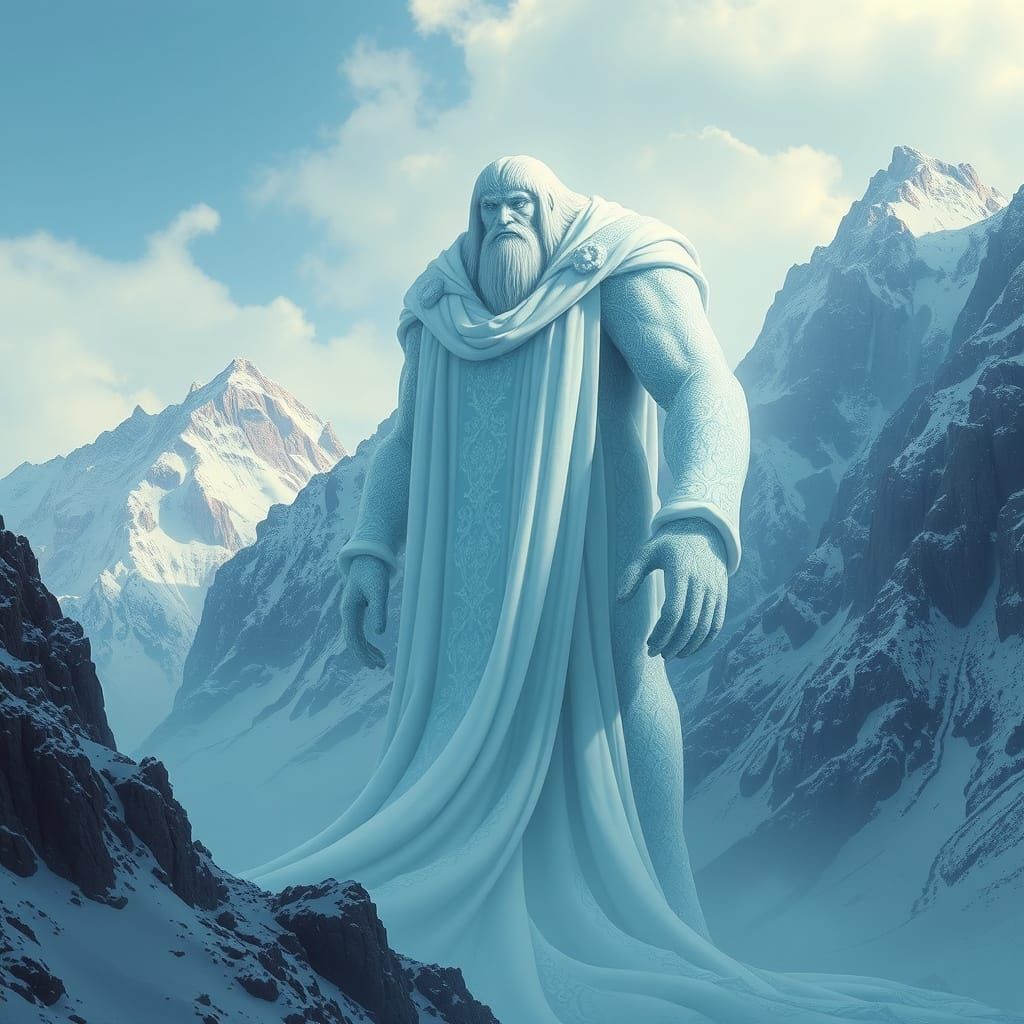 Majestic White Giant Amidst Snow-Capped Mountains in Futuris...