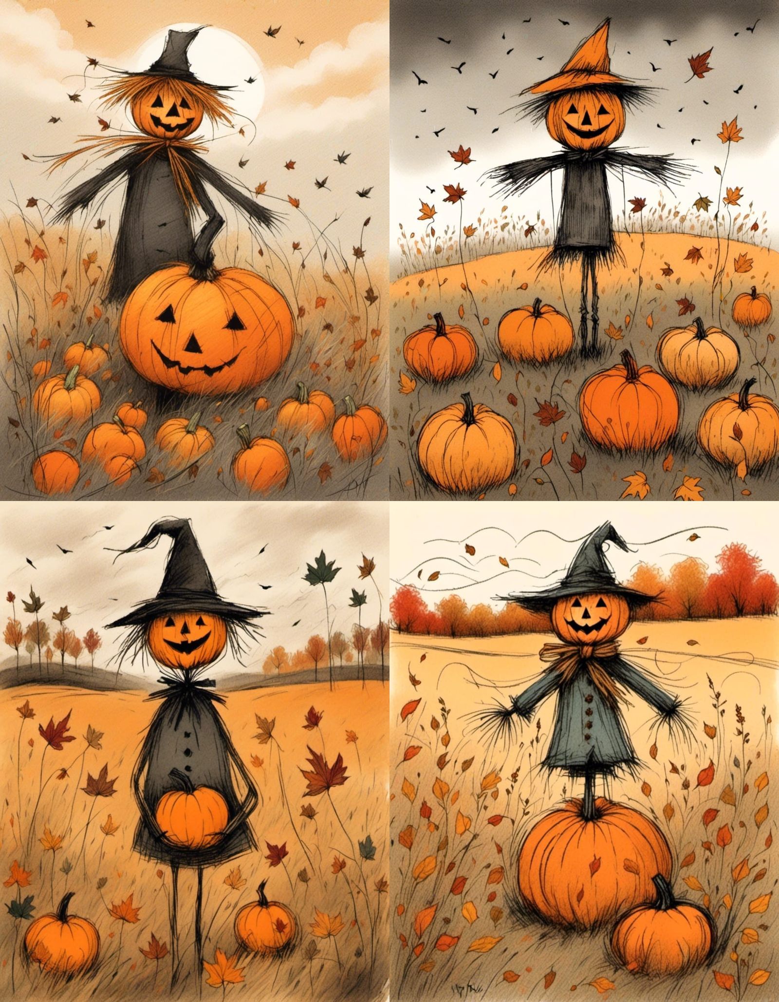 Friendly Scarecrow Pumpkin Head in Autumn Field