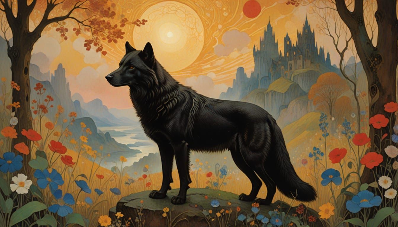 Ethereal Goddess Embracing Golden Radiance in Art Nouveau St...