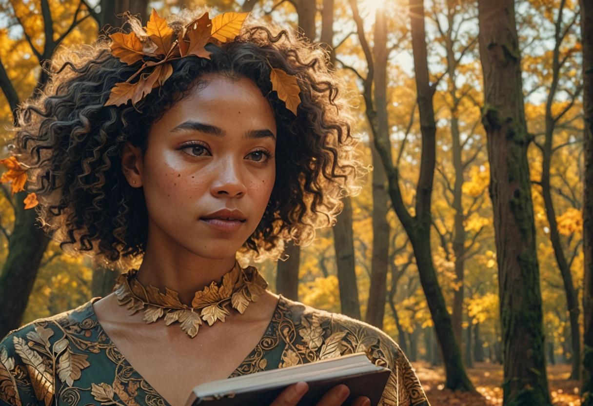 Fantasy Woman in Oak Forest at Golden Hour