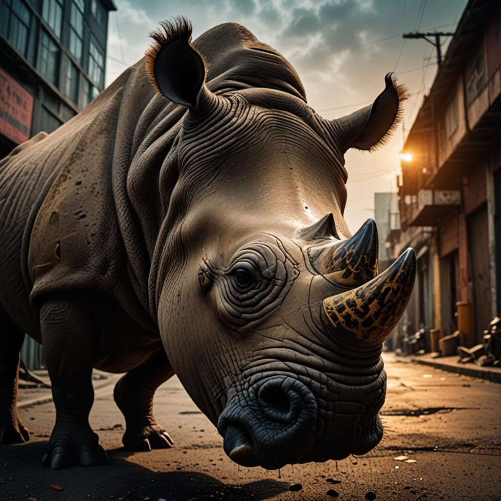 Rhinozeros in Fierce Profile, Captured with Cinematic Fishey...