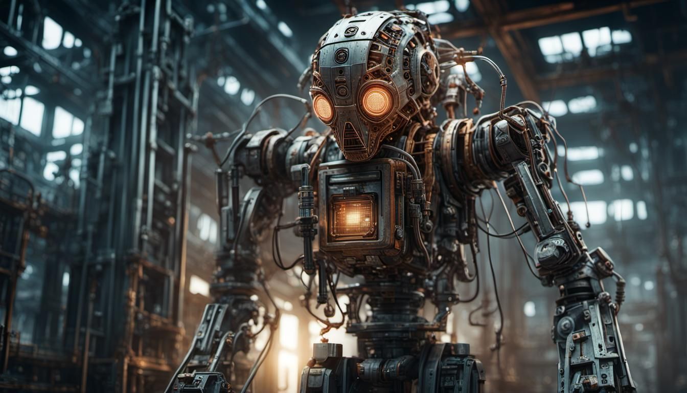 Metallic Construct in Abandoned Lab, Digital Art