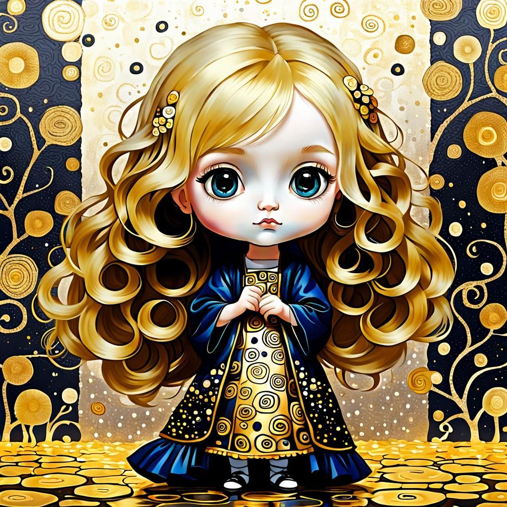 Chibi Blonde in Klimt-Inspired Style