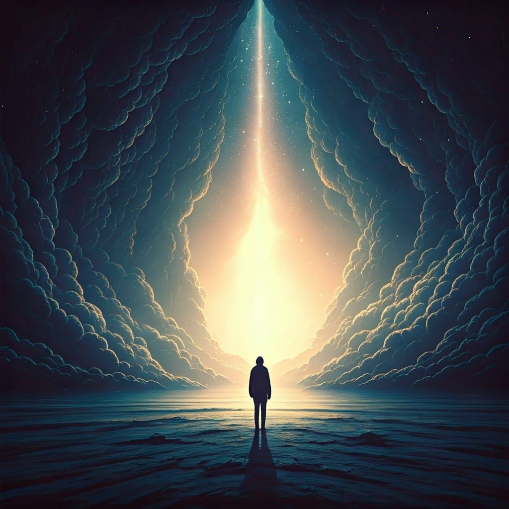 Surreal Figure Gazing into Infinity