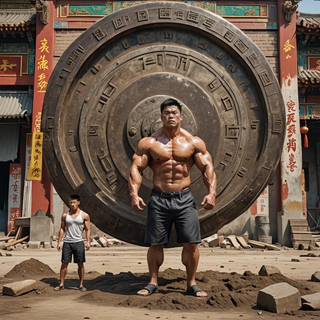 Colossal Bodybuilder Dominates Chinese Landscape