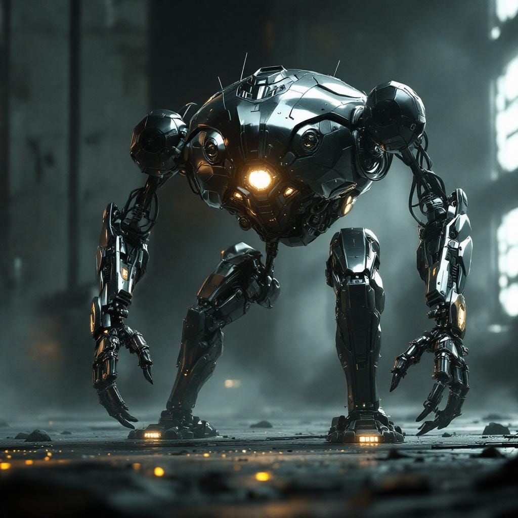 Futuristic Mech in Metallic Grandeur: 8K Resolution