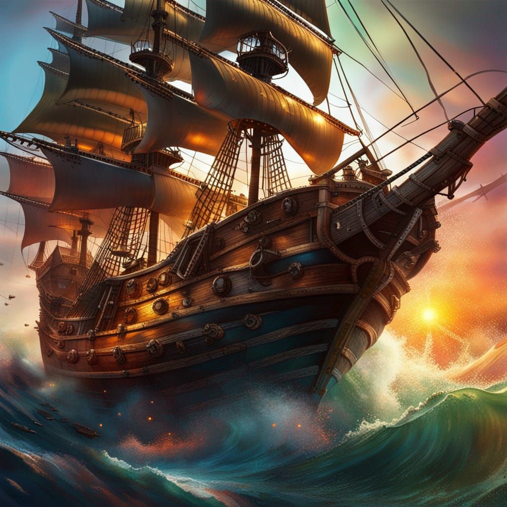 Hyperrealistic Pirate Ship Battle Concept Art