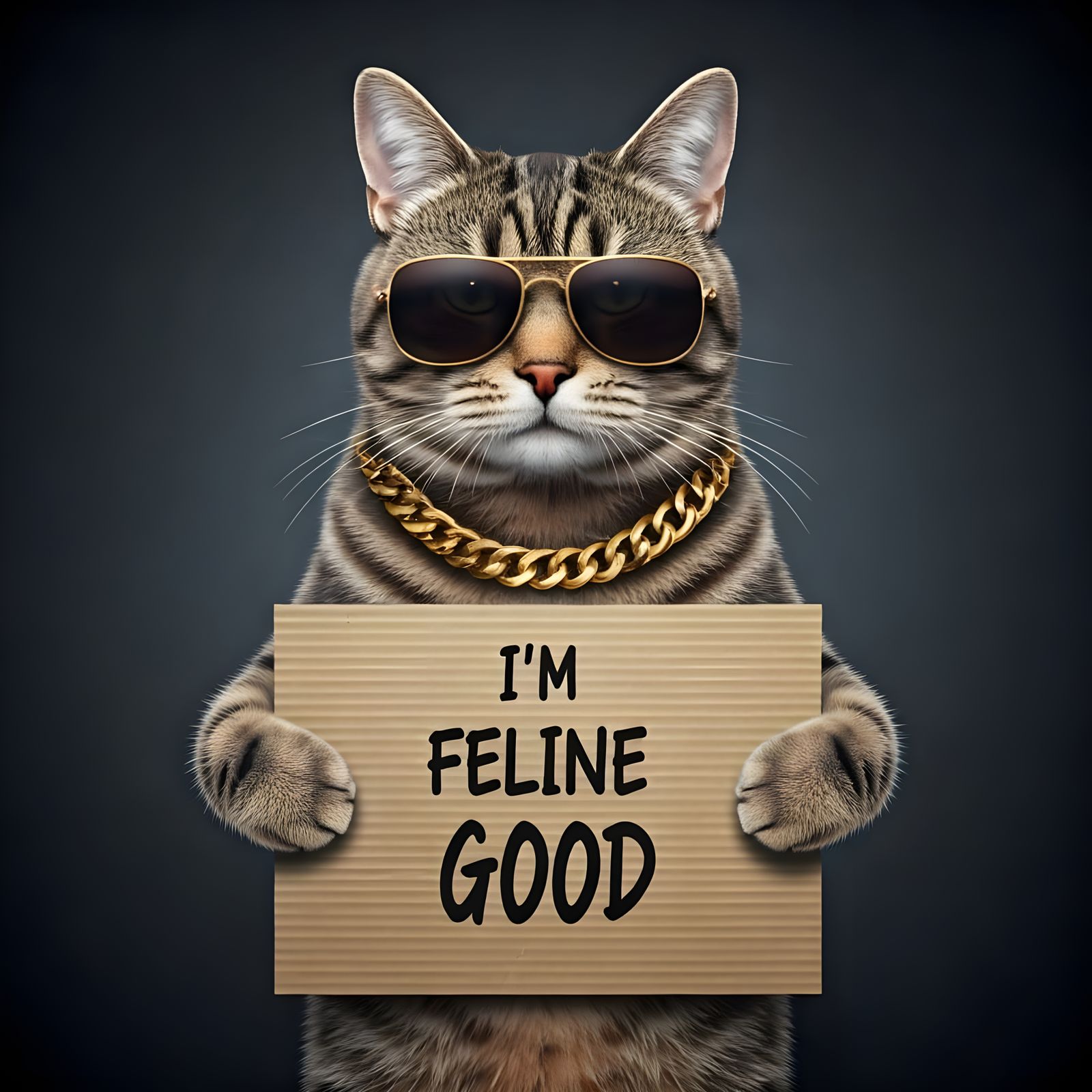Cool Cat with Sunglasses and Gold Chain