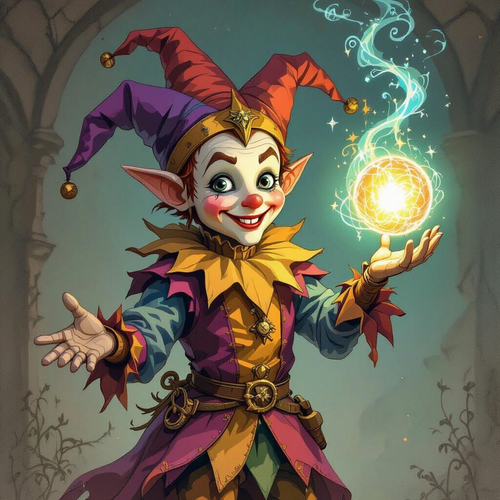 Jester Puppet Casting Spell with Magical Orb