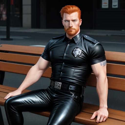 Gay Muscle Ginger in Leather, Comic Book Style