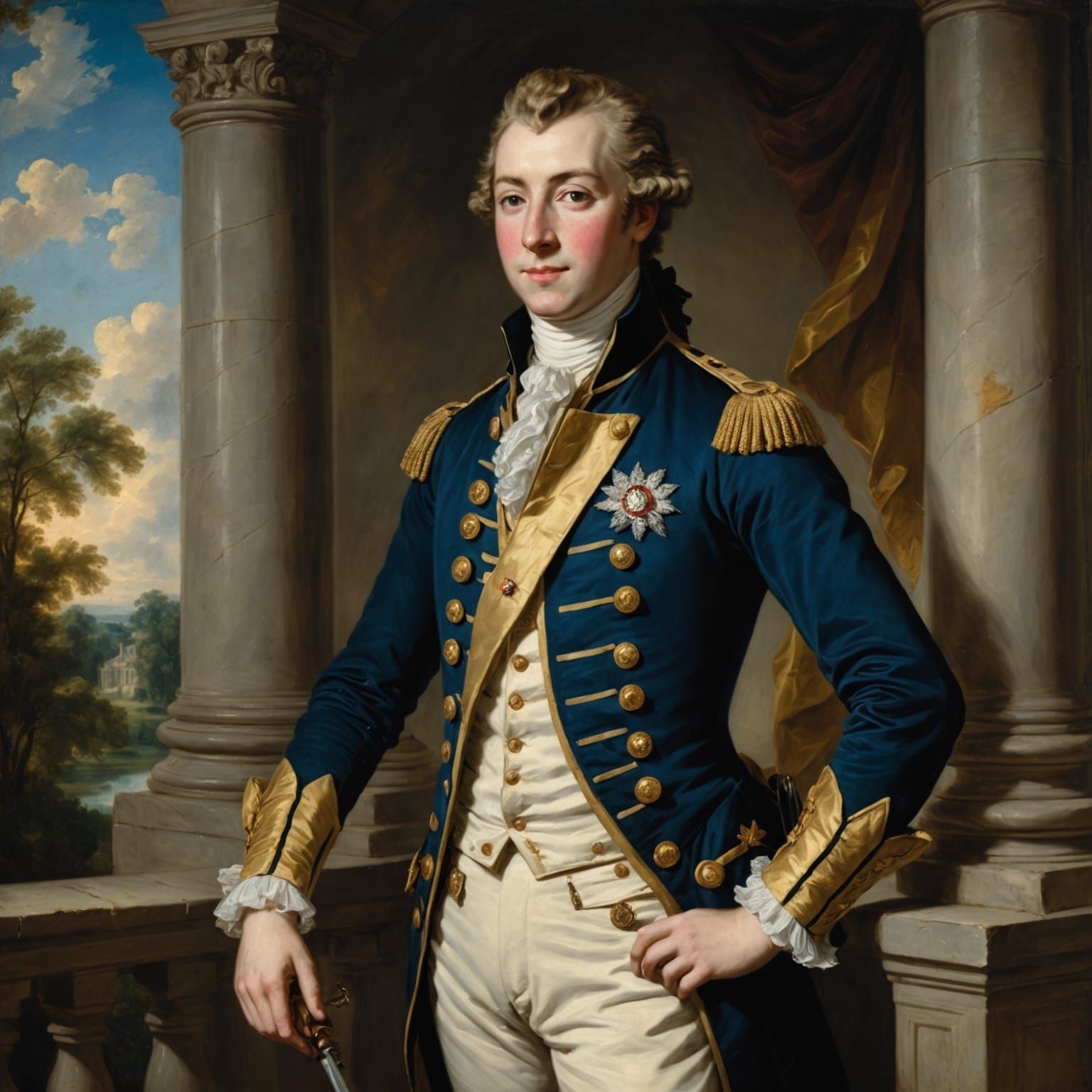 Marquis de Lafayette at Mount Vernon, 18th Century Oil Paint...