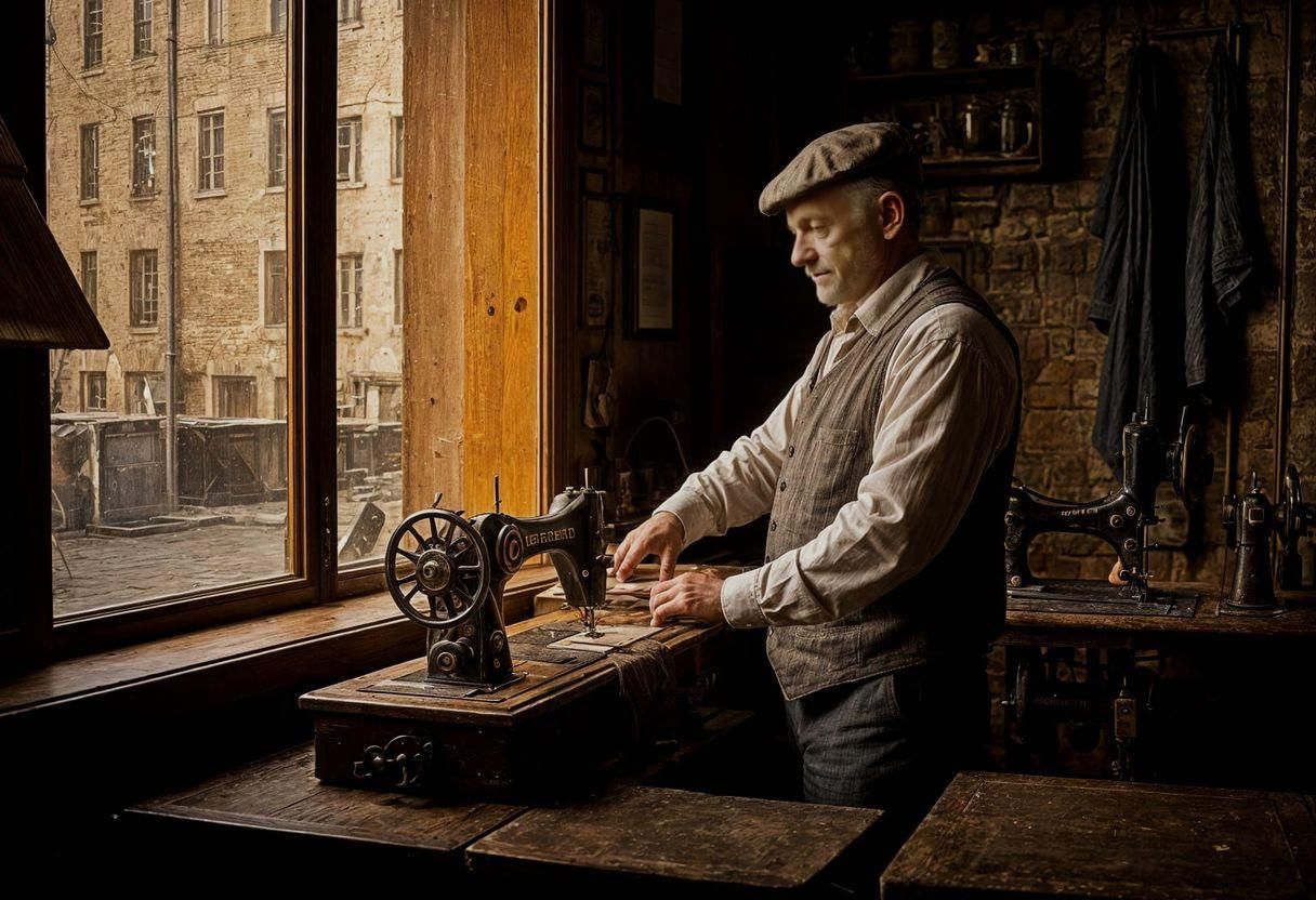 Man at Sewing Machine with Rembrandt Lighting