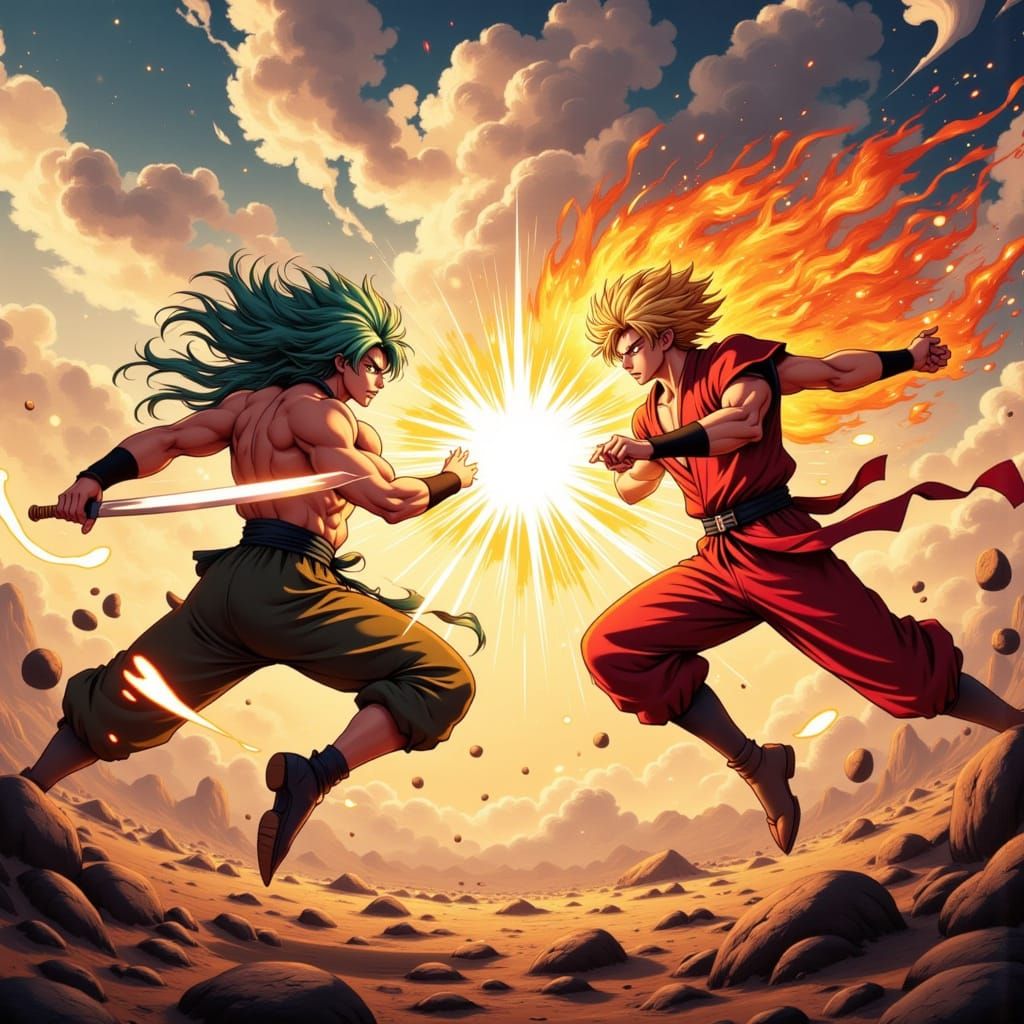Epic Anime Battle: Warrior Energy Strike vs Fire Elemental