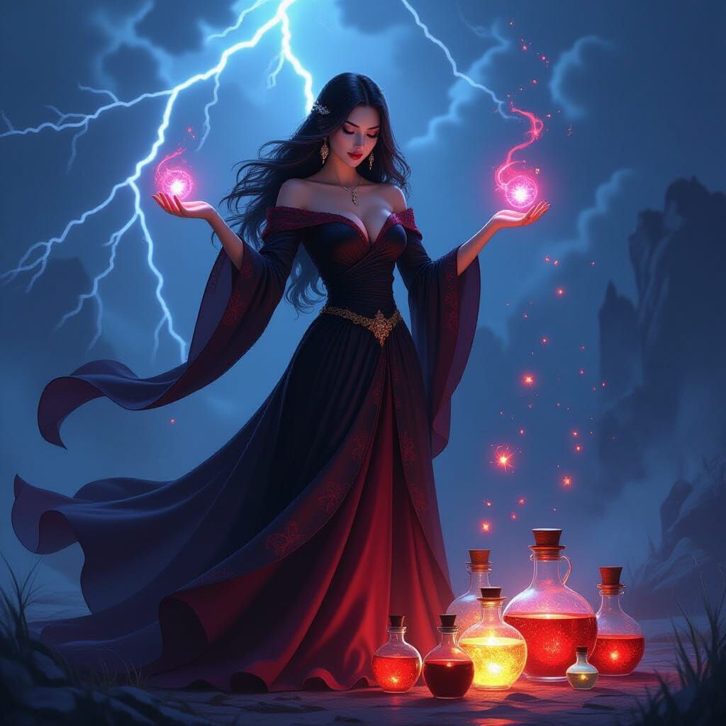 Sorceress Reveals Glowing Secrets with Magic Potions