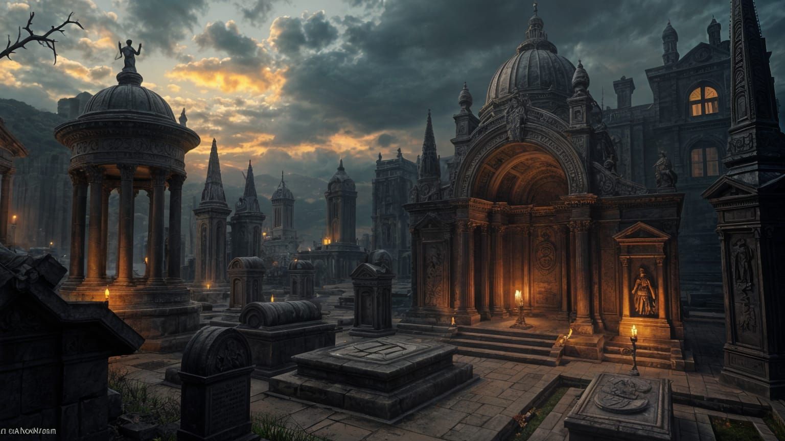 Surreal Cityscape in a Futuristic Necropolis