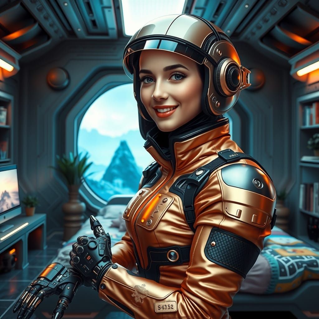 Cybernetic Space Explorer in Retro-Futuristic Facility