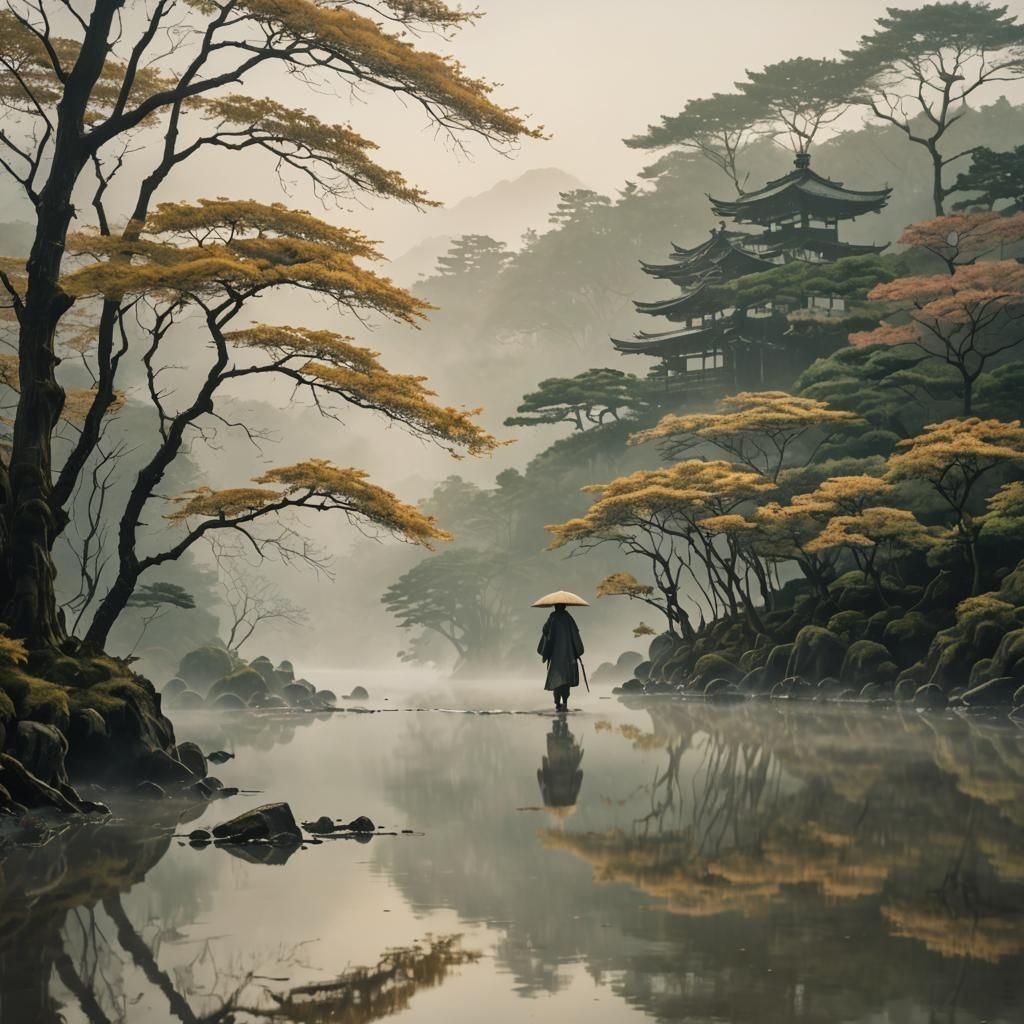 Misty Japanese Landscape in Soft Focus