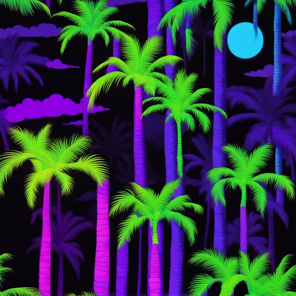 Vaporwave Blacklight Oasis Palm Scene