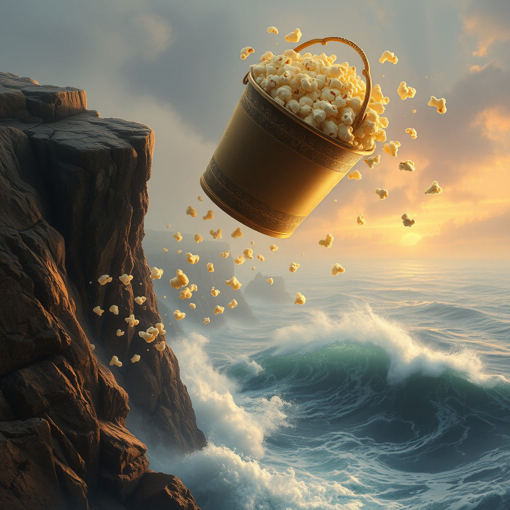 Colossal Popcorn Bucket on Rocky Cliff