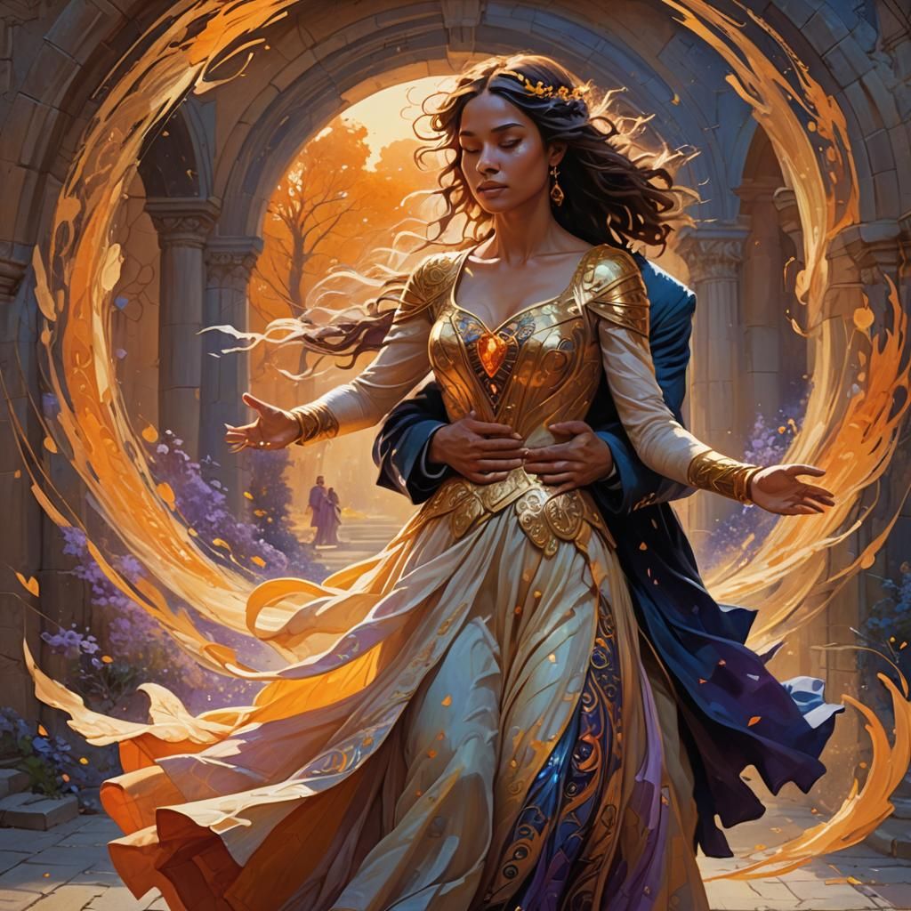 Fantasy Art: Guard Embracing Fleeing Woman