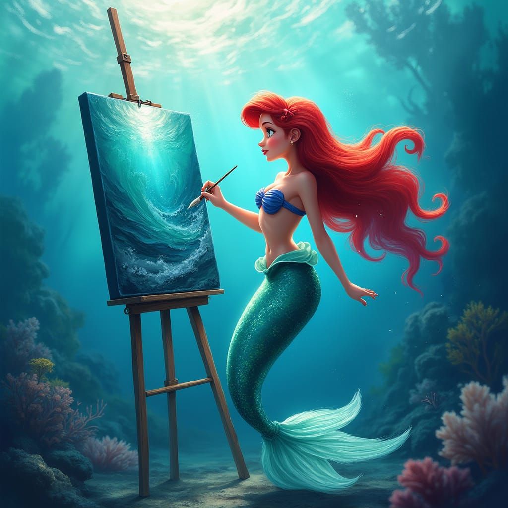 Underwater Watercolor Masterpiece in Whimsical Disney Style